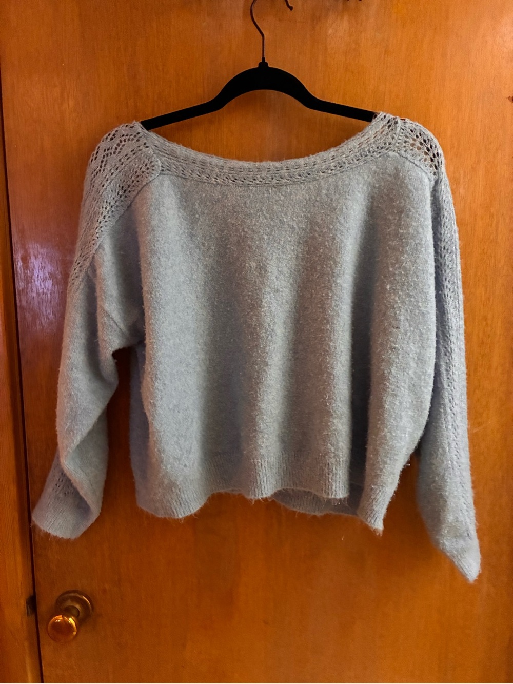 American Eagle Outfitters Light Sage Off-the-Shoulder Knit Sweater